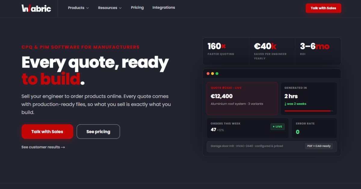 Wabric CPQ and PIM software for manufacturers